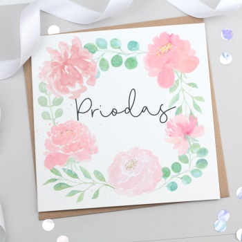 Priodas - Floral Wreath Card