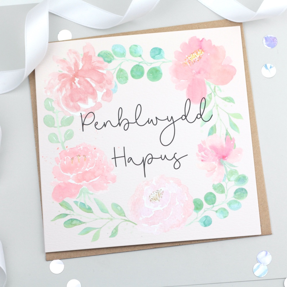 Penblwydd Hapus - Pink Floral Card