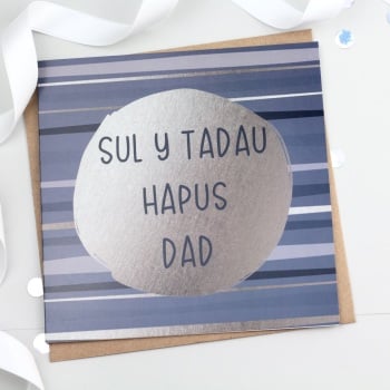 Cerdyn Sul y Tadau Hapus Dad - Silver & Blue Stripes