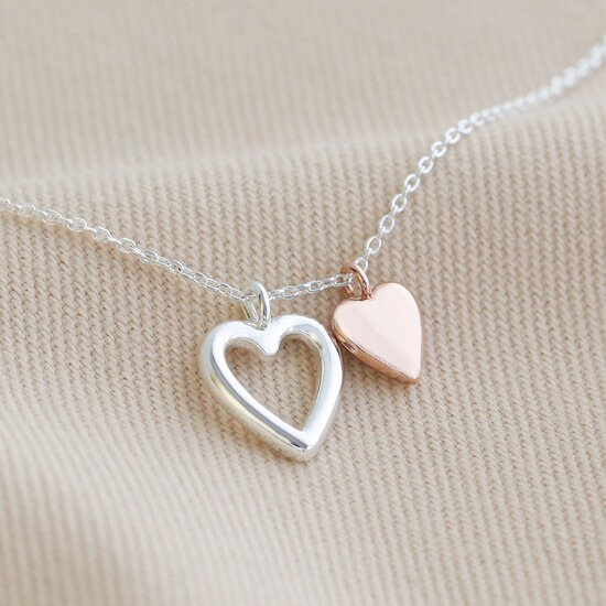 Double Hearts Necklace - Rose Gold