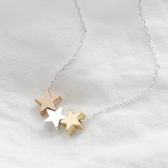 Triple Star Bead Necklace - mixed metals