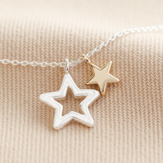 Double Star Bead Necklace - Gold & Silver