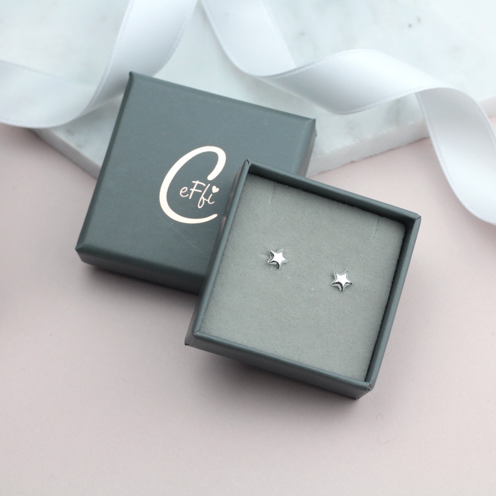 Puffed sterling silver star earrings, silver star earrings|CeFfi Jewellery