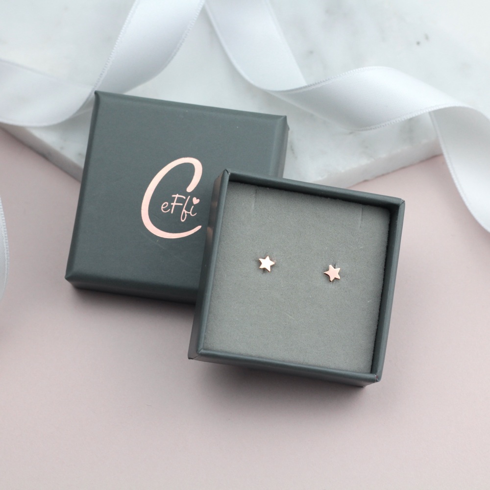 Rose gold star earrings, rose gold plated earrings|CeFfi Jewellery