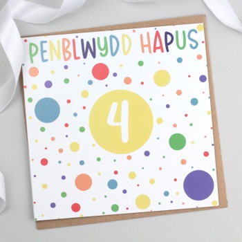 Cerdyn Penblwydd Hapus 4 - Spotty Welsh 4th Birthday Card