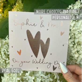 Personalised On your Wedding Day Card - Double Heart Personalised Wedding Card