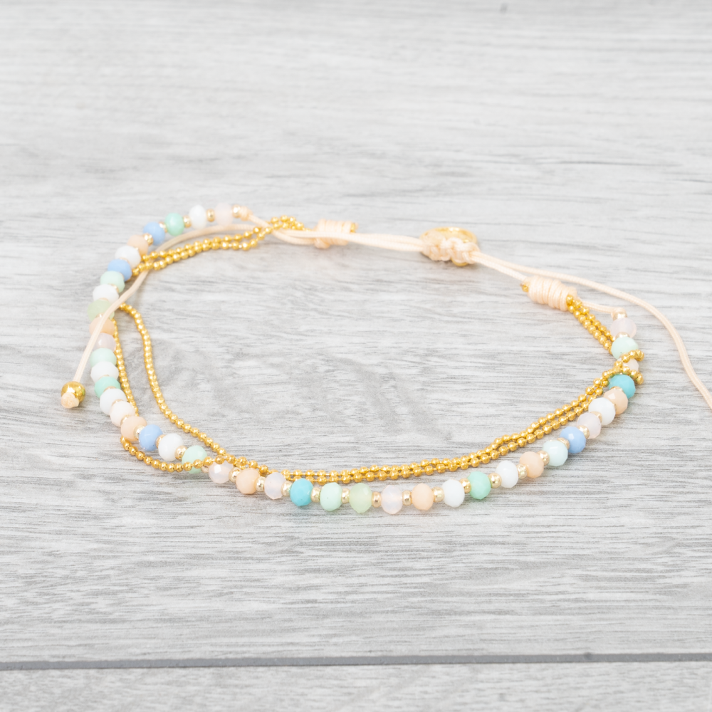 Soft Gold & Rainbow Beaded Anklet