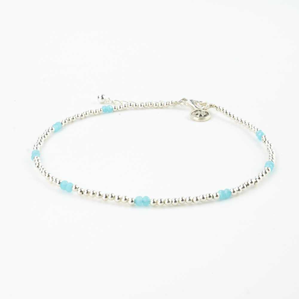 Silver Plated Blue Beaded Anklet