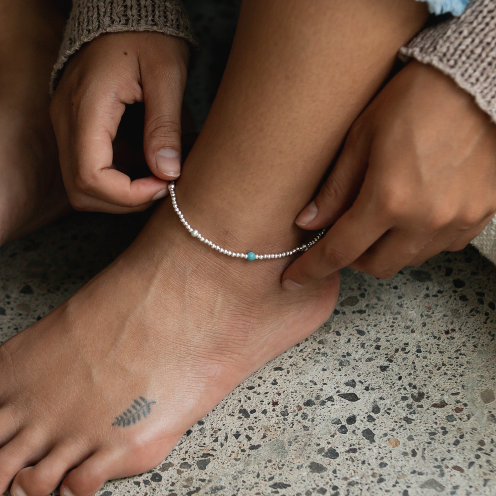 Silver Plated Turquoise Beaded Anklet