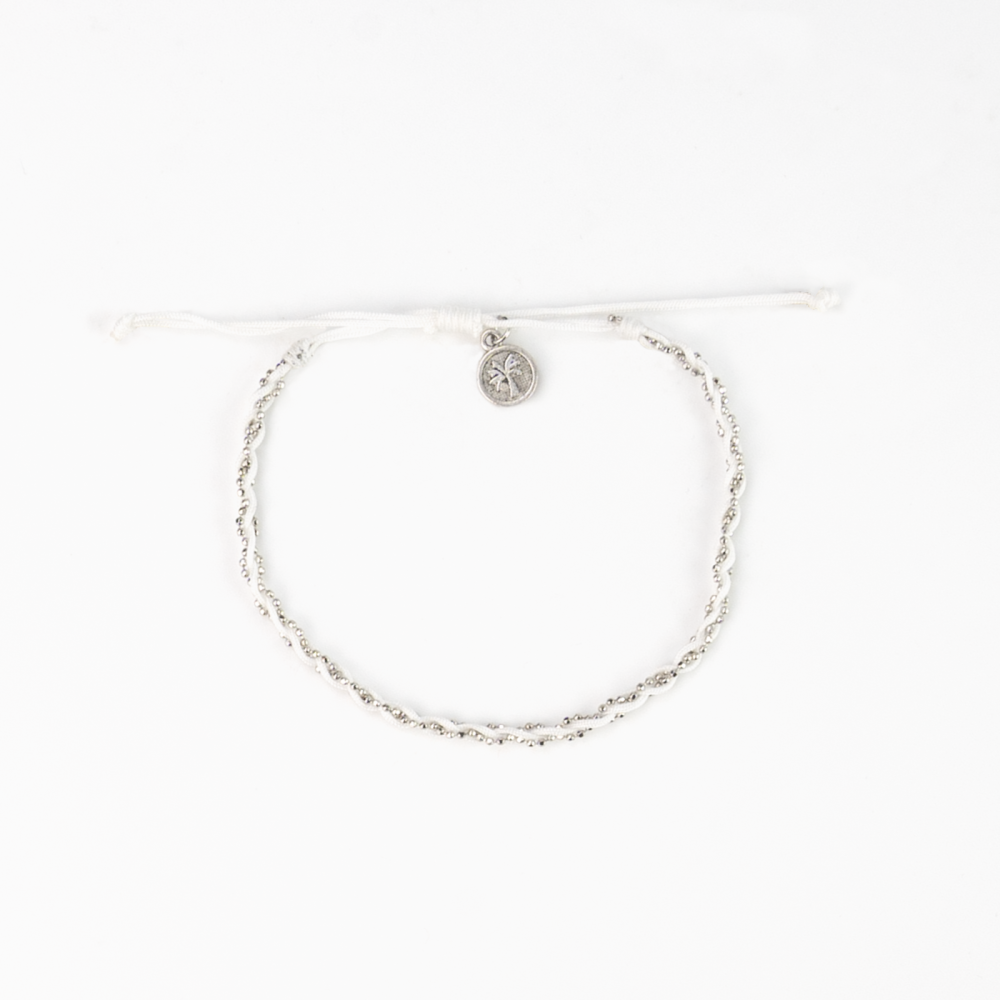 White & Silver Twisted Anklet, white anklets