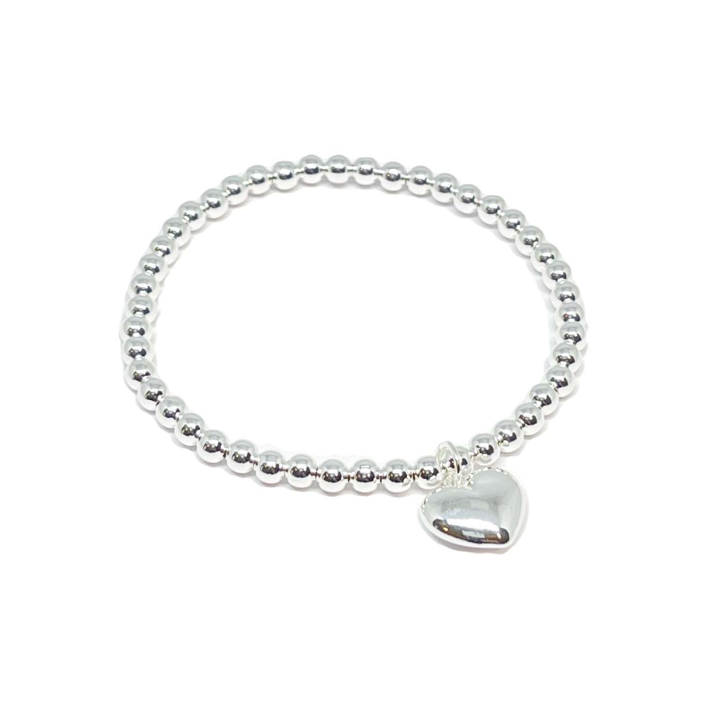 Large Puffed Heart Silver Plated Bracelet, stretch bracelets, stretchy brac