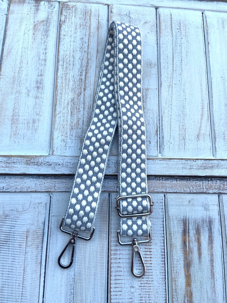 Spotty Bag Strap - Grey & White