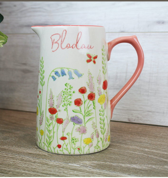 Jwg Blodau Blodeuog - Welsh Floral Pattern Flower Jug | CeFfi