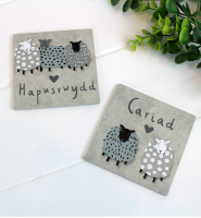 Coaster Defaid Hapusrwydd/Cariad - Welsh Sheep Coasters