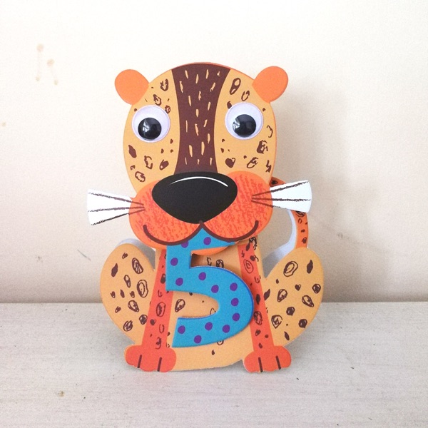 5th Birthday Leopard Wobbly Head Card
