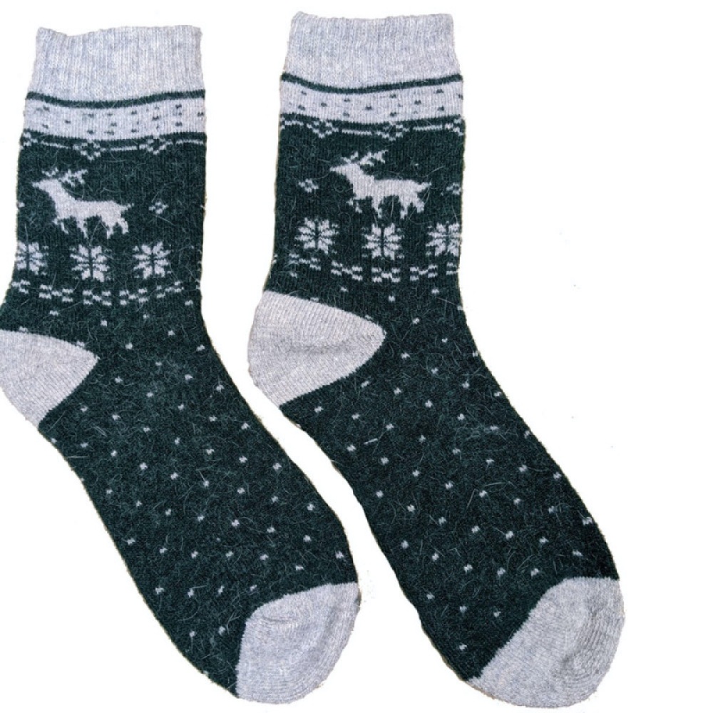 Blue & Grey Scandi Reindeer Wool Blend Socks