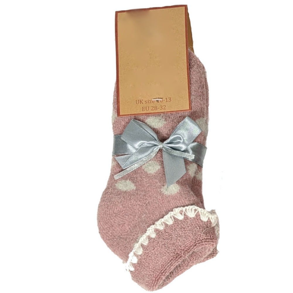 Pink & White Polka Dot Wool Blend Childs Socks