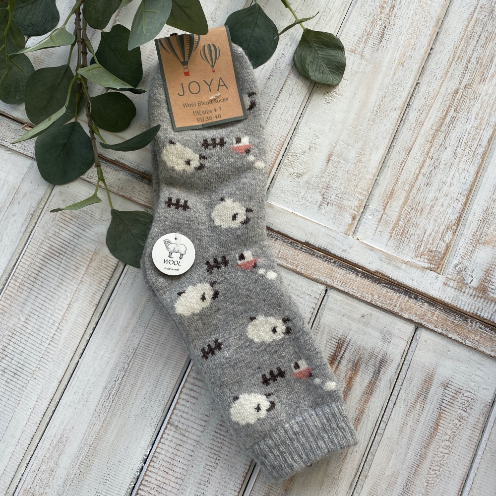 Grey & White Sheep Wool Blend Socks