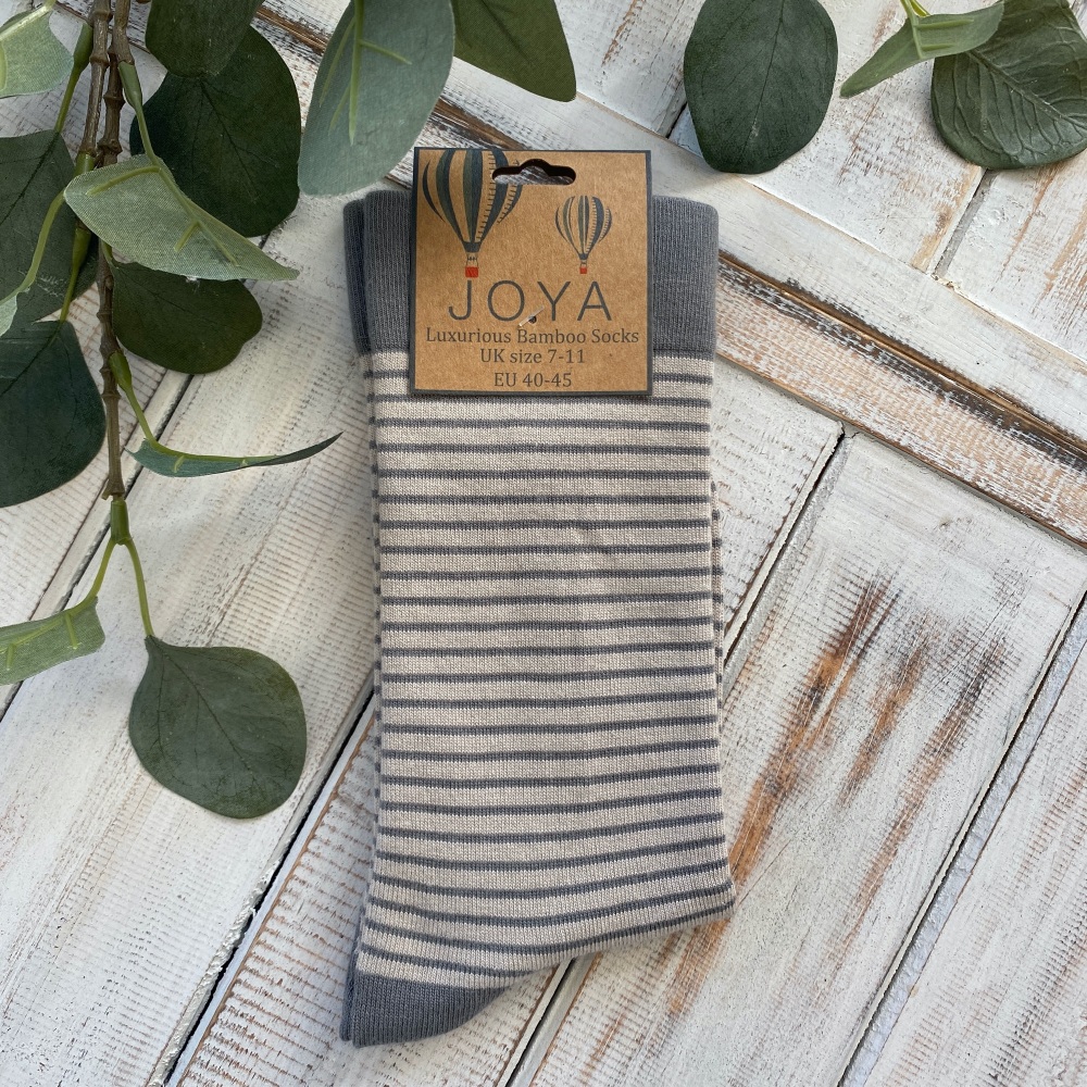 Grey & White Stripe Bamboo Socks