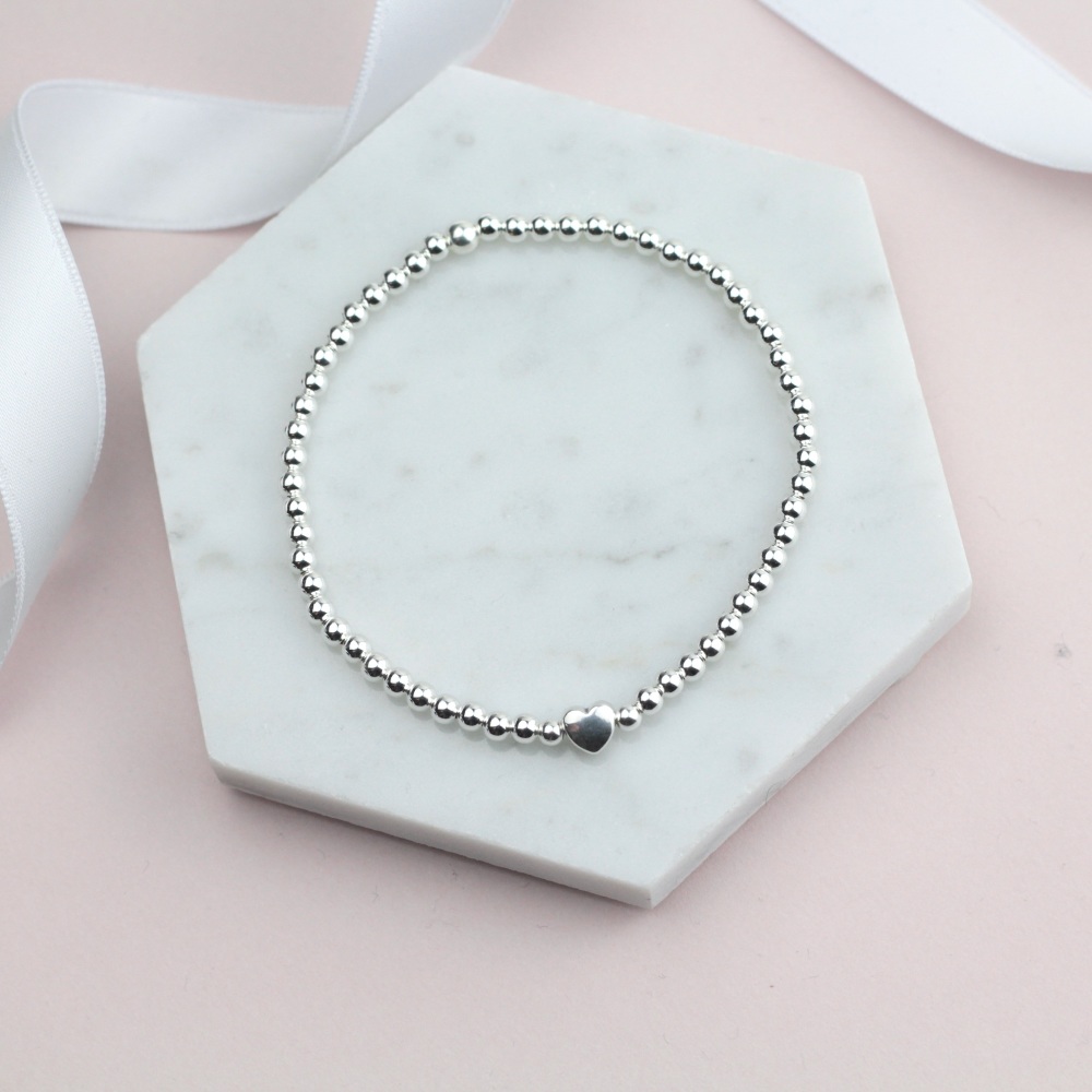 Silver Heart Bead Bracelet - Ariana Jewellery
