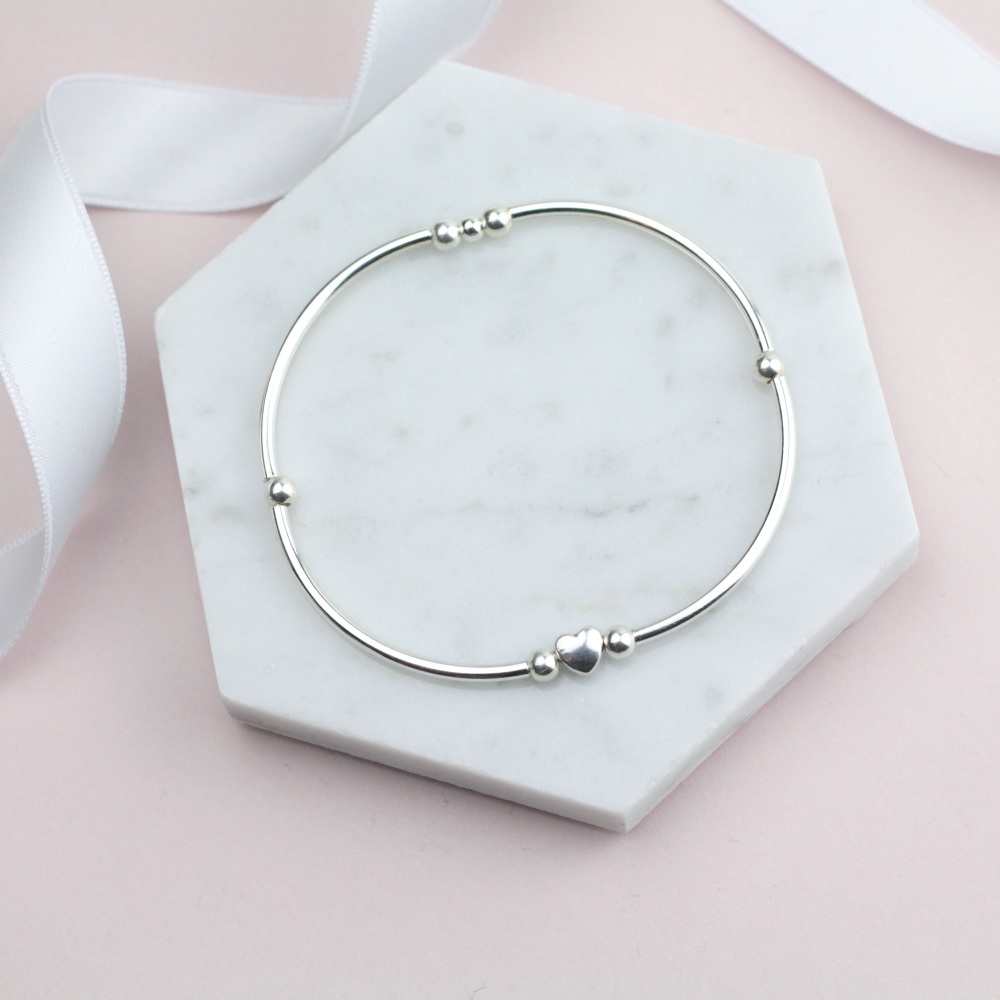 Silver Heart Bead Noodle Bracelet - Ariana Jewellery