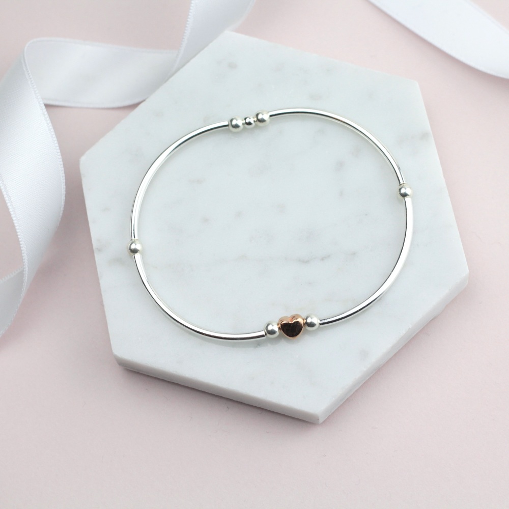 Rose Gold Heart Bead Noodle Bracelet - Ariana Jewellery