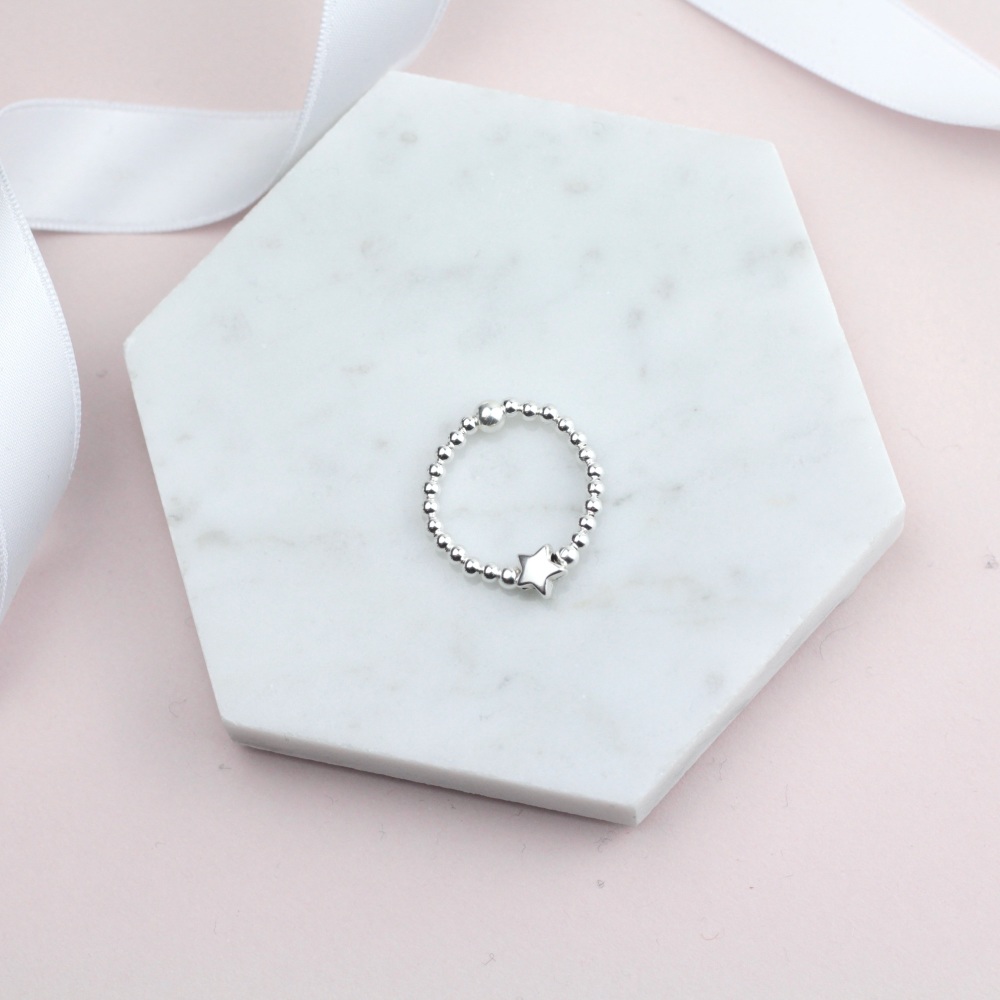 Silver Star Bead Ring - Ariana Jewellery
