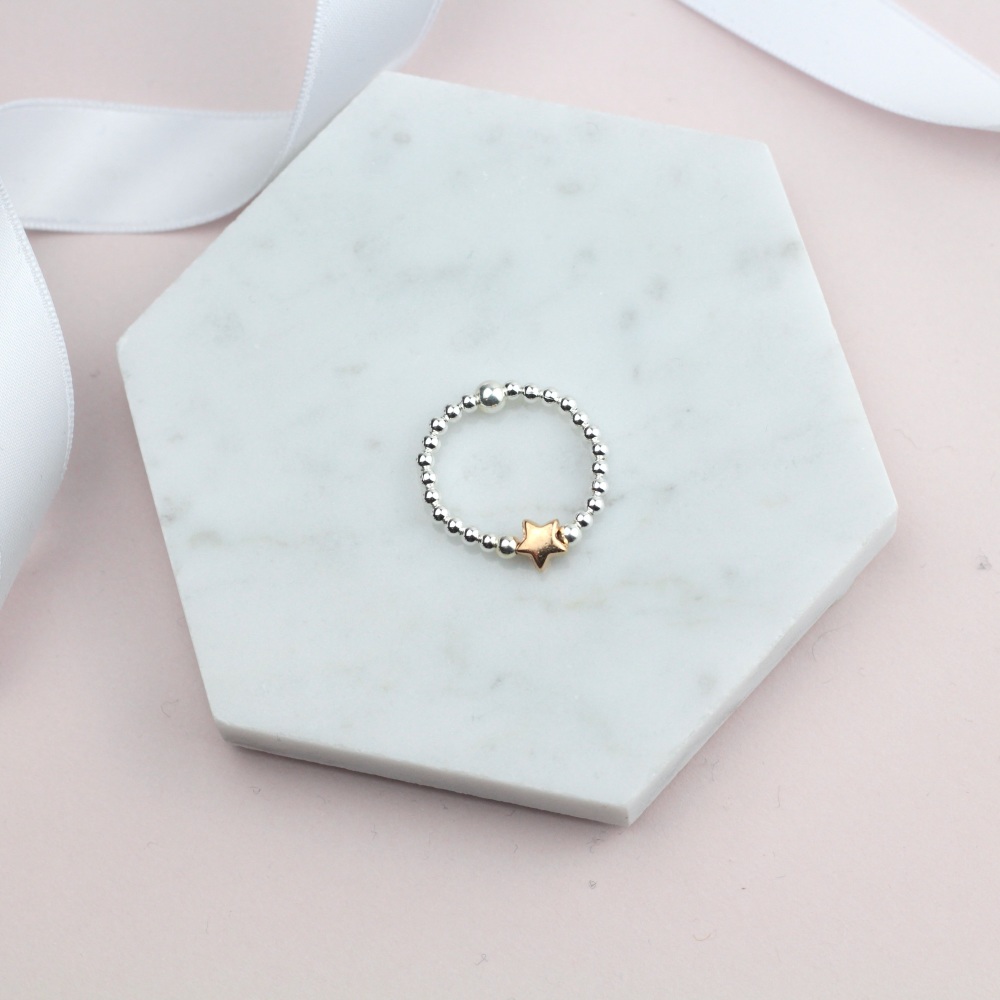 Rose Gold Star Bead Ring - Ariana Jewellery