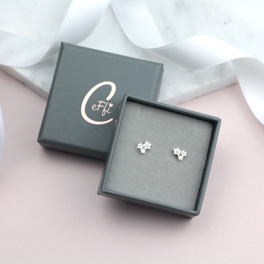Sterling Silver Sparkly Cluster Earrings - CeFfi Jewellery