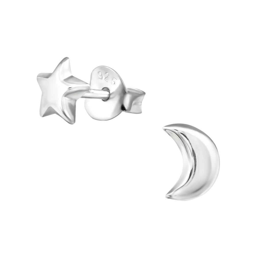 Sterling Silver Star & Moon Earrings - CeFfi Jewellery