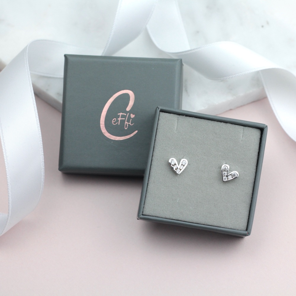 Sparkly Heart Sterling Silver Earrings - CeFfi Jewellery
