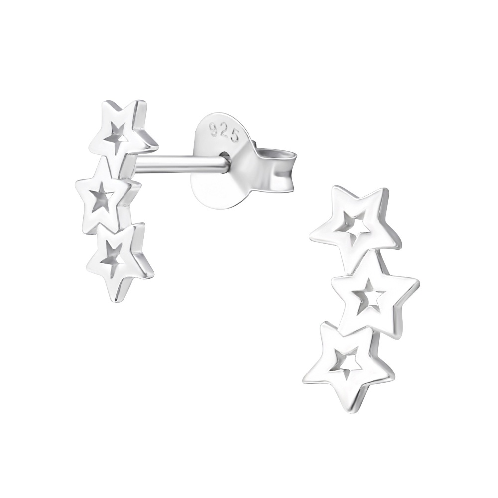Triple Star Bar Earrings Sterling Silver - CeFfi Jewellery