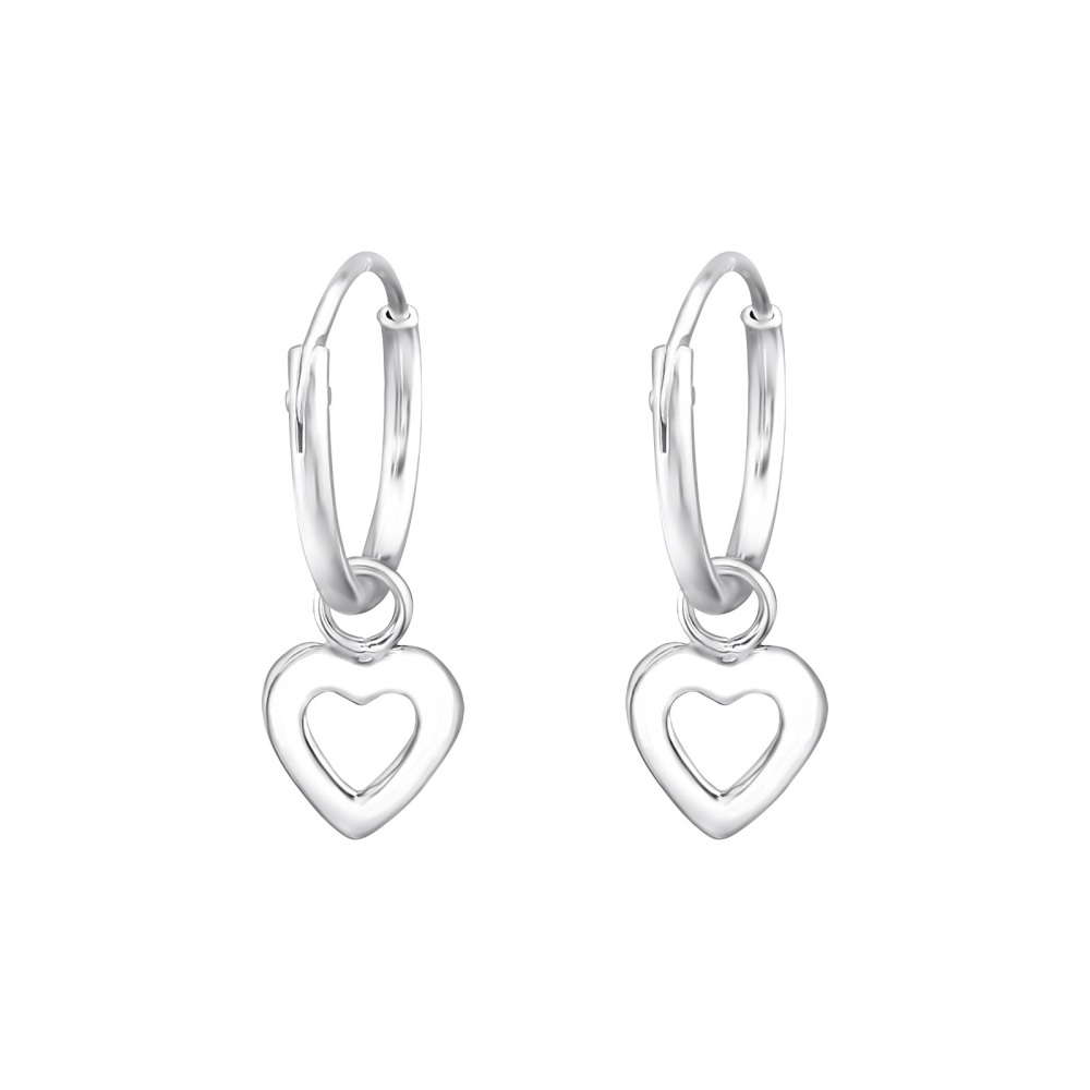 Open Heart Huggie Hoop Earrings Sterling Silver  - CeFfi Jewellery