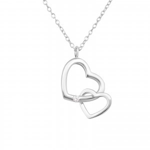Interlocking Sparkly Heart Necklace Sterling Silver - CeFfi Jewellery