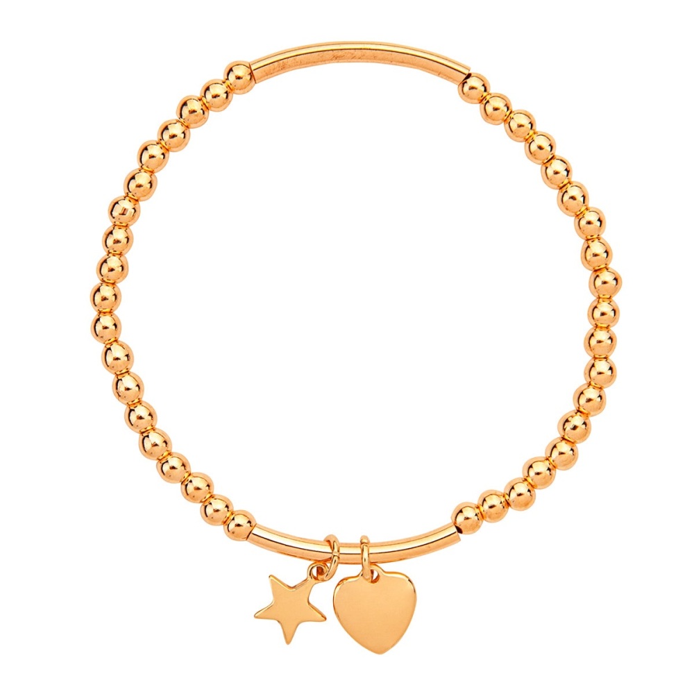 Gold Heart & Star Stretch Bracelet - D & X Jewellery