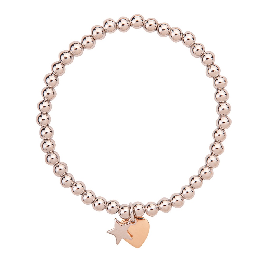 Silver Heart & Star Stretch Bracelet - D & X Jewellery