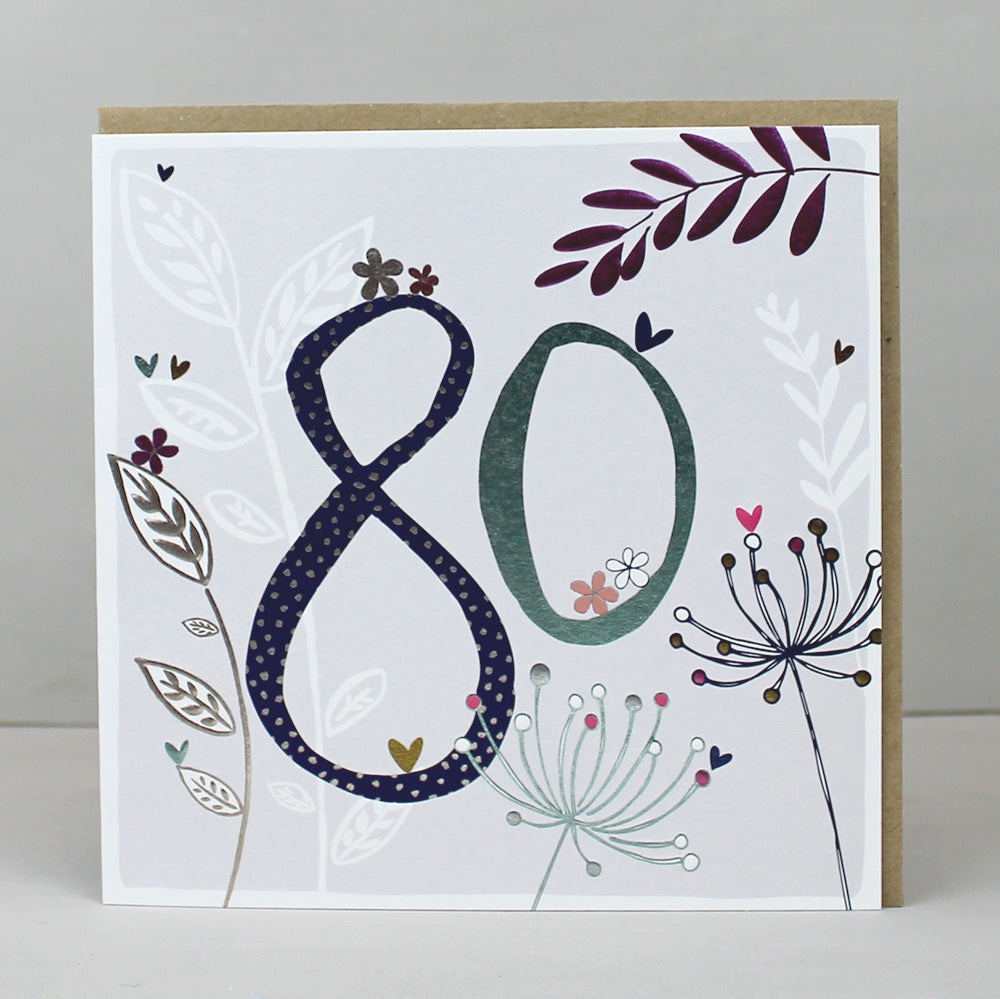 80th Birthday Modern Floral Card