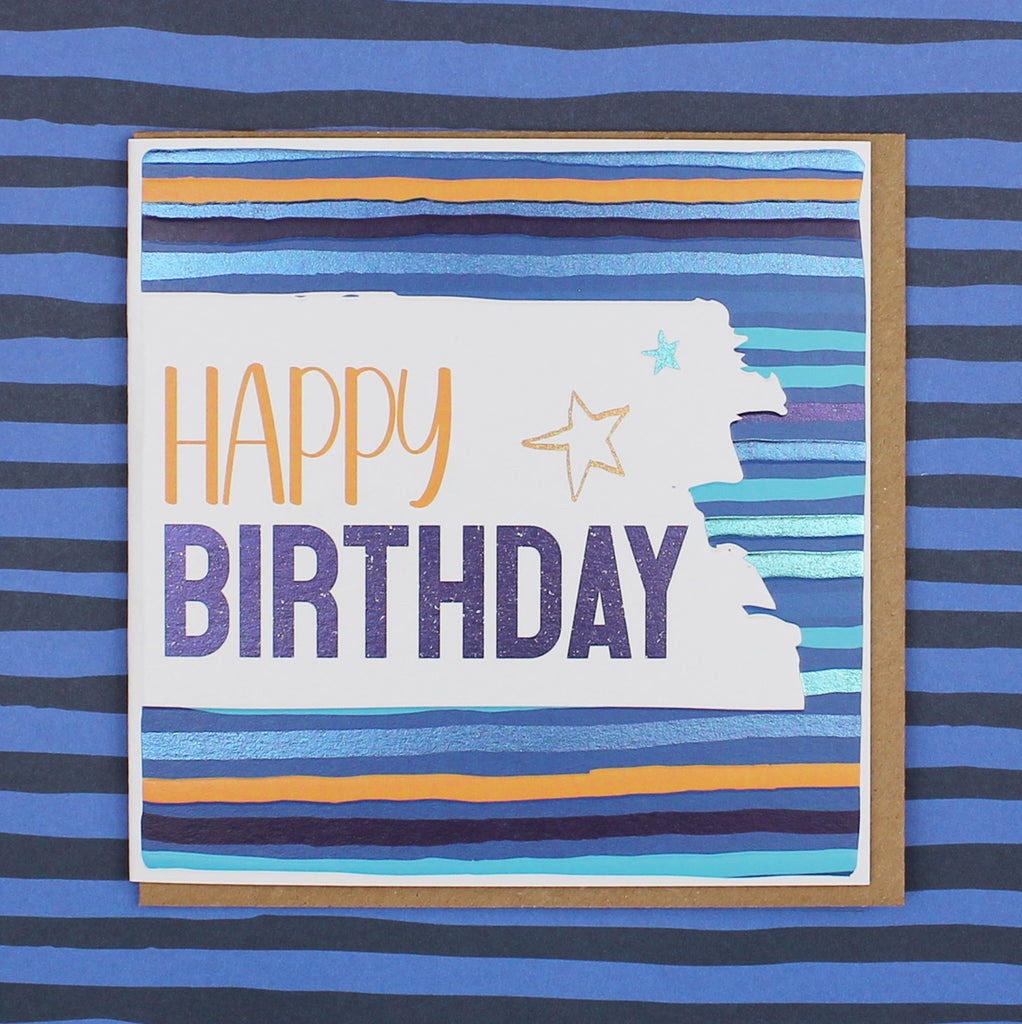 Happy Birthday Modern Card Blue Stripes