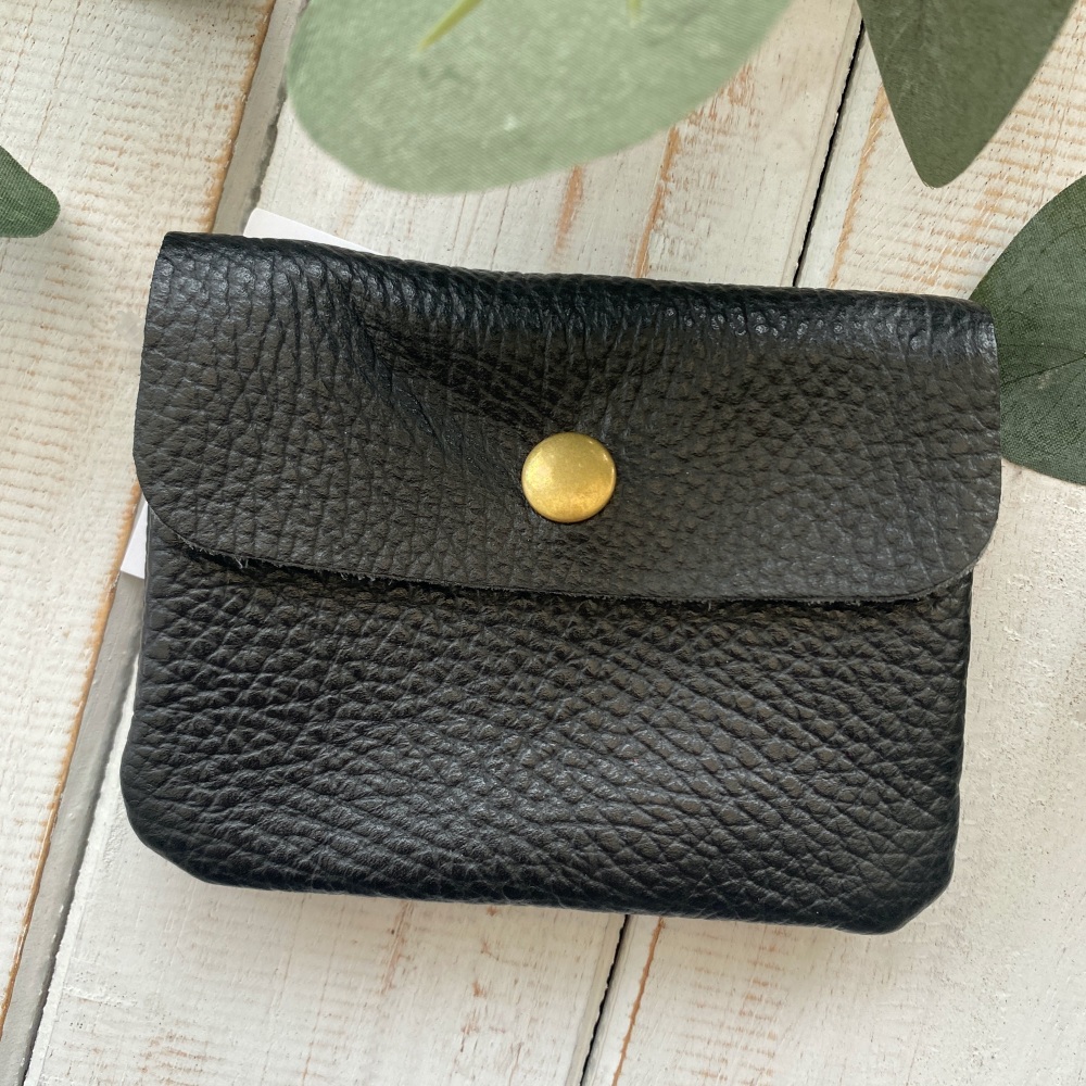 Leather Popper Coin Purse - Black