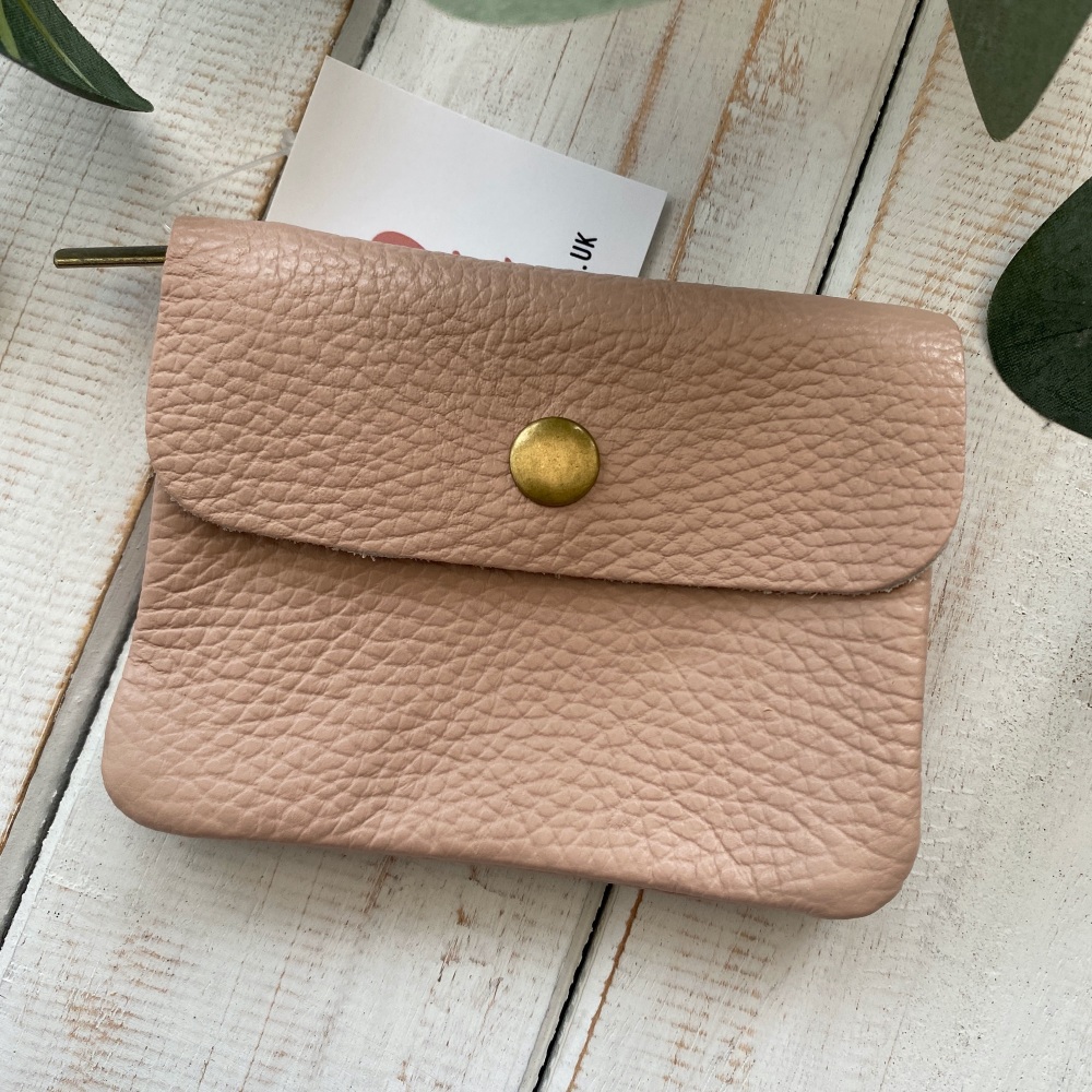 Leather Popper Coin Purse - Nude