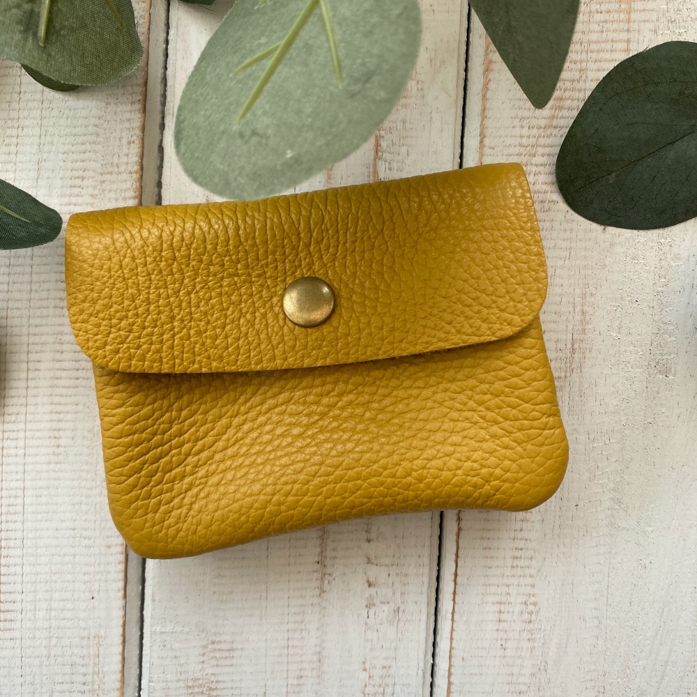 Leather Popper Coin Purse - Mustard