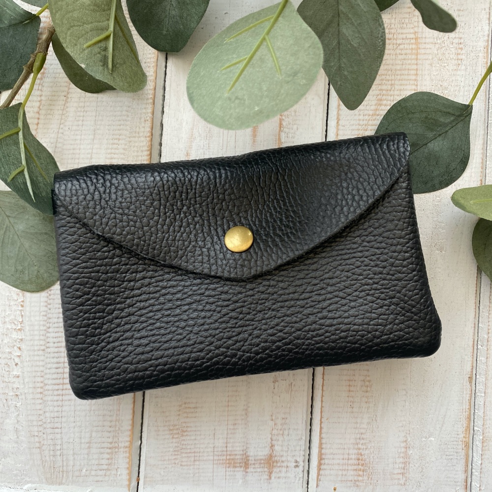 Leather Popper Coin Purse - Navy