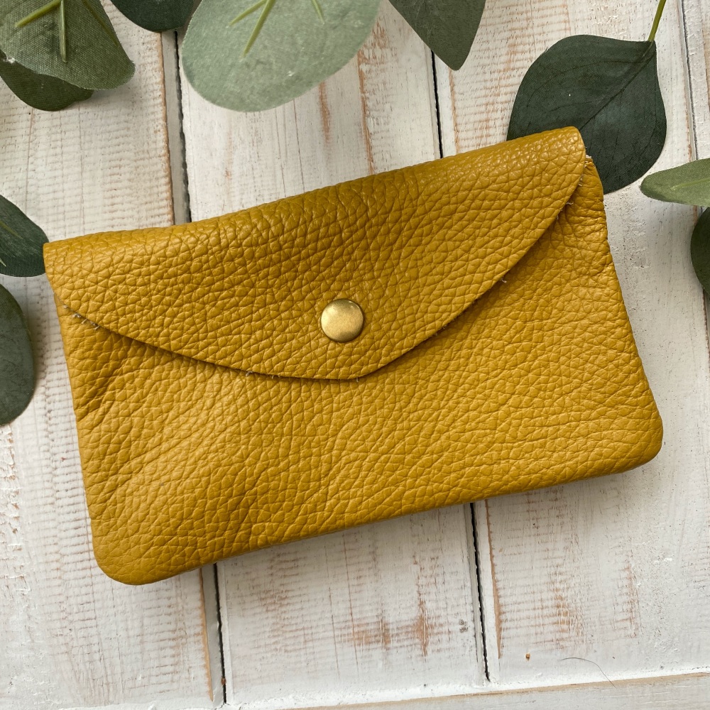 Leather Popper Coin Purse - Mustard