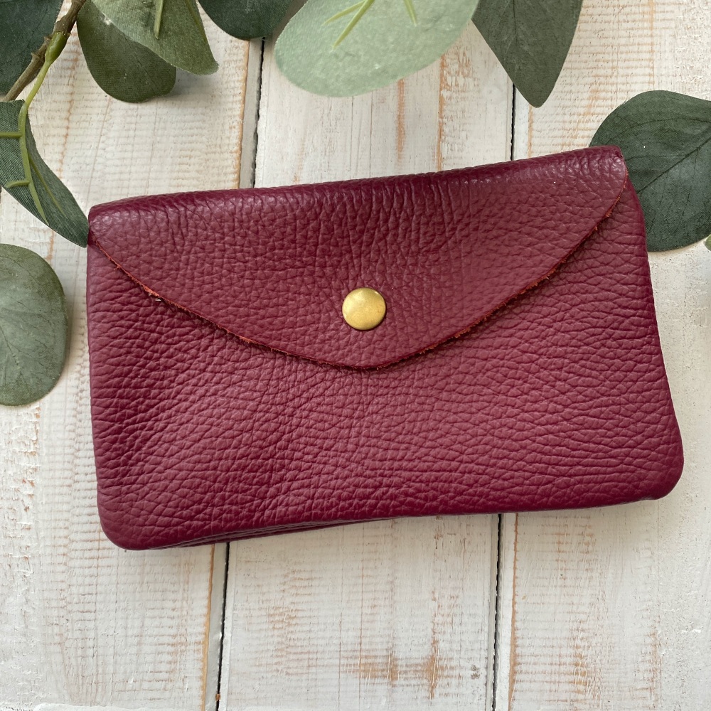 Leather Popper Coin Purse - Mulberry