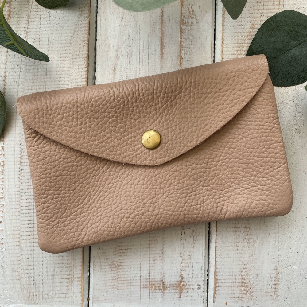 Leather Popper Coin Purse - Nude