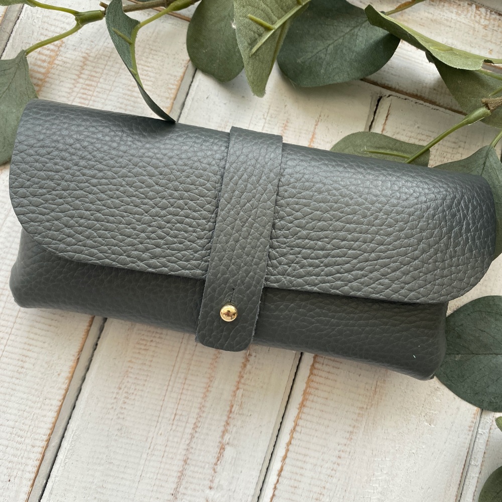 Leather Glasses Case - Grey