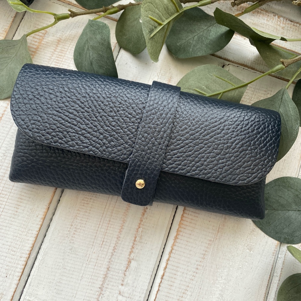 Leather Glasses Case - Navy
