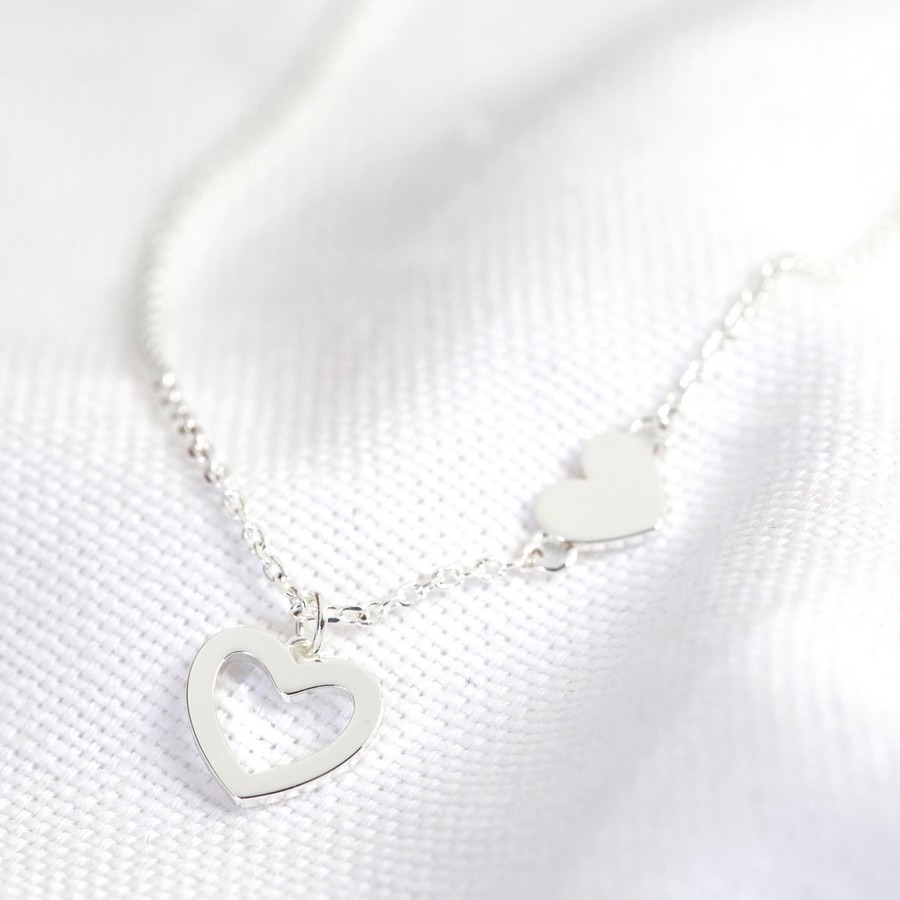 Silver Mismatched Hearts Necklace