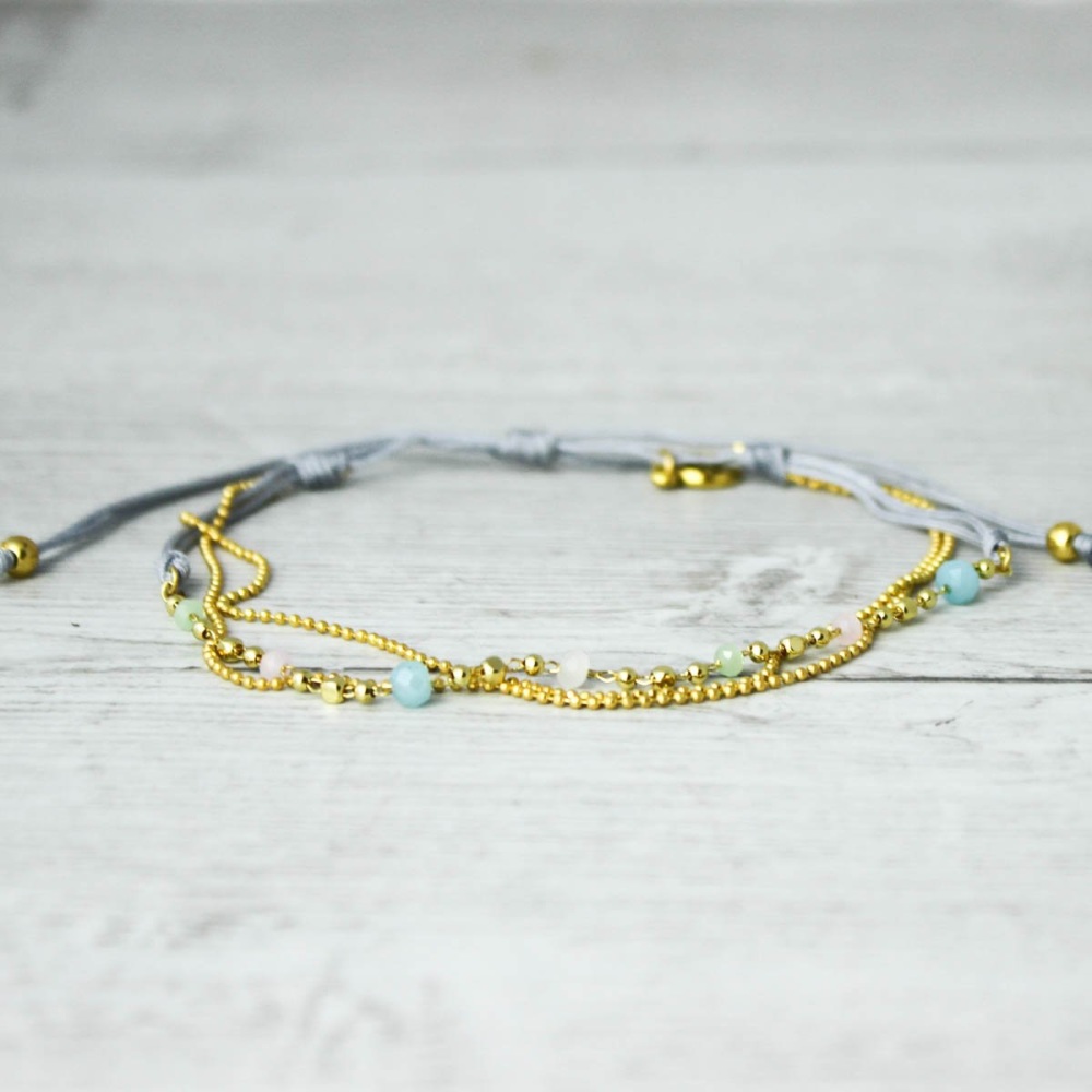 Gold & Rainbow Beaded Anklet