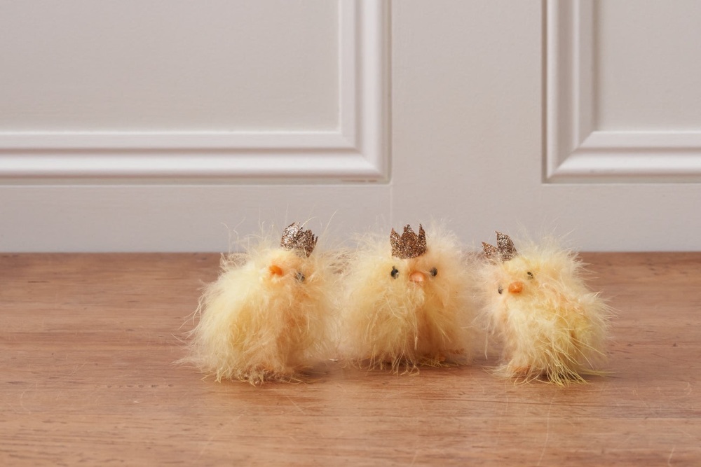 Small Yellow Fluffy Chick in Crown Decoration